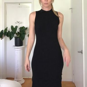 Parker mock turtleneck black knit rib midi dress size Medium